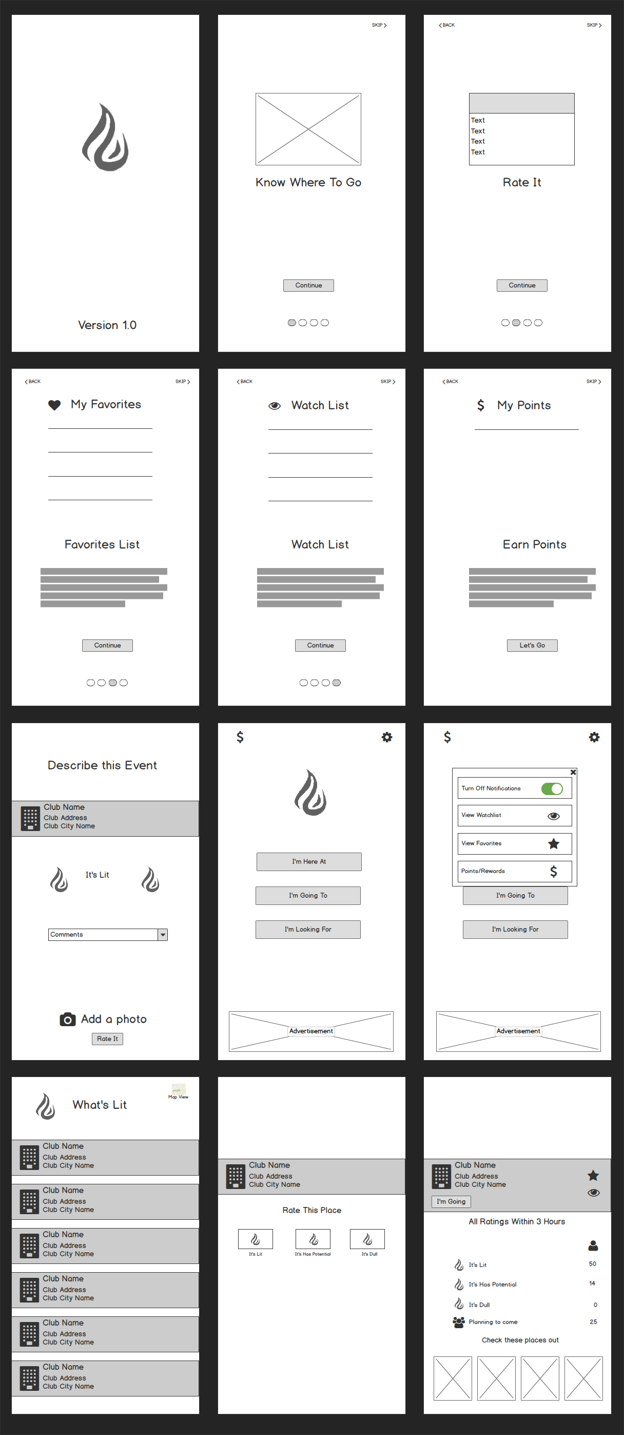 Whats Lit App Wireframe